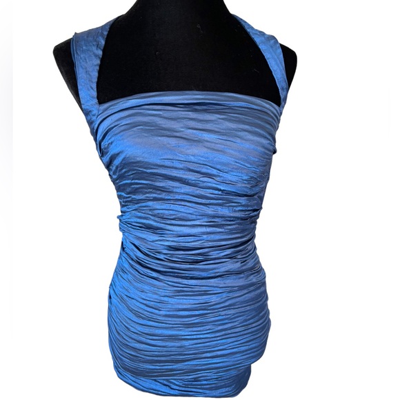Nicole Miller Blue Ruched Open Back Dress - Picture 1 of 6